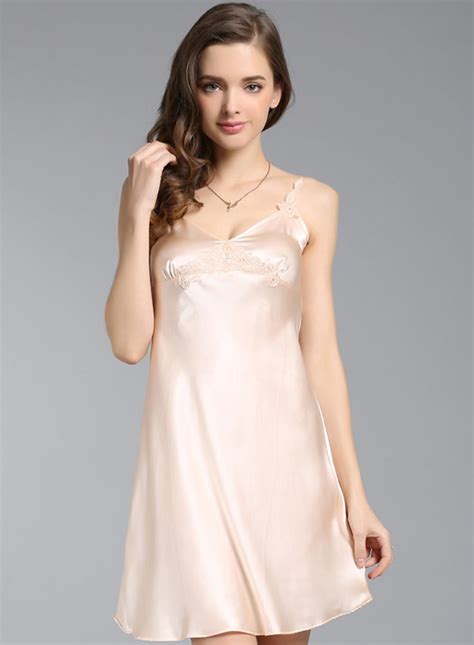 Womens Glamour Pure Mulberry Silk Spaghetti Strap Sleepwear Nightgown