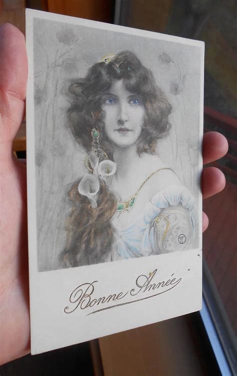 Art Nouveau Beauty With Lilies In Her Long Hair Artist Signed Mm