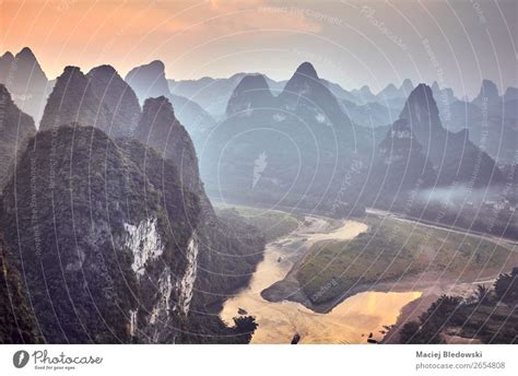 Scenic Sunset Over Li River China A Royalty Free Stock Photo From