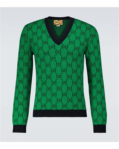 gucci gg multicolor v neck sweater in green for men lyst
