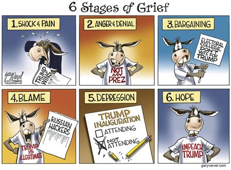 The 5 stages of grief are not intended to be worked through and checked off, like a list. Cartoon: Democrats dealing with the six stages of grief ...