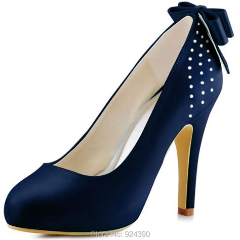navy blue elegantpark ep11034 ip fashion women bowknot rhinestones satin platform high heel