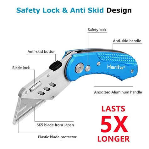Utility Knife Box Cutter With 5 Piece Extra Quick Change Blades Safely