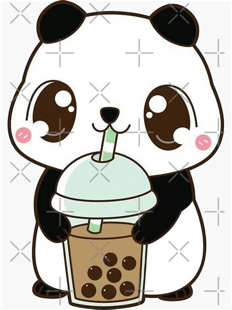 Kawaii Panda With Boba Sticker For Sale By Anwikajadhav07 Redbubble