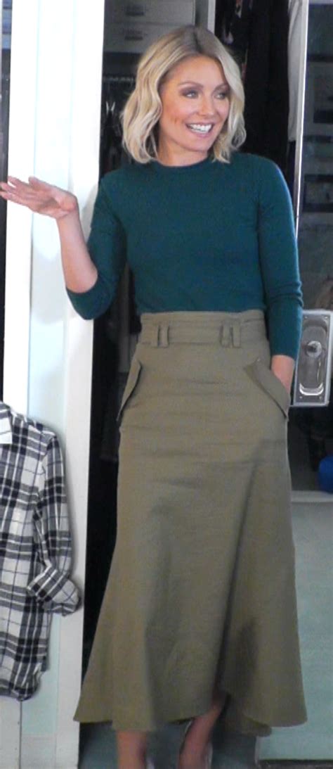 Kelly Ripa In A An Long Army Green Alc Skirt From Intermix And J Crew
