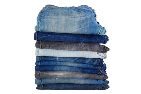 Stack Of Folded Clothes Blue Jeans Pants Dark Blue Denim Trousers