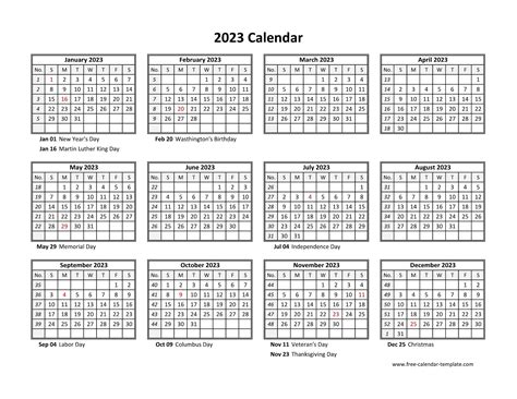 2023 Calendar Pdf Word Excel Year 2023 Calendar Templates