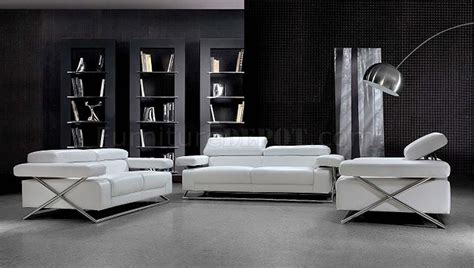 Modern Full Italian Leather 3pc Living Room Set Linx White