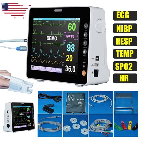8 Portable Medical Icu Vital Signs Patient Monitor 6 Parameter Ecg Nibp Spo2 Temp Resp Hr
