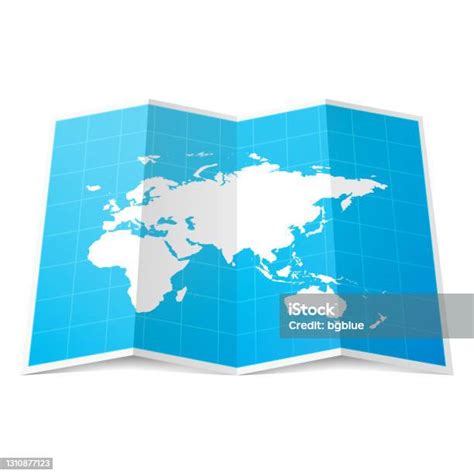 Europe Asia Africa Oceania Map Folded Isolated On White Background