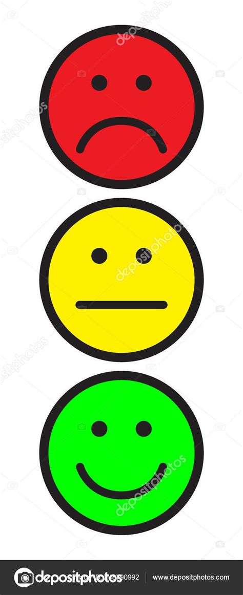 Red Yellow Green Smileys Face Symbols Traffic Light Flat Stile Stock