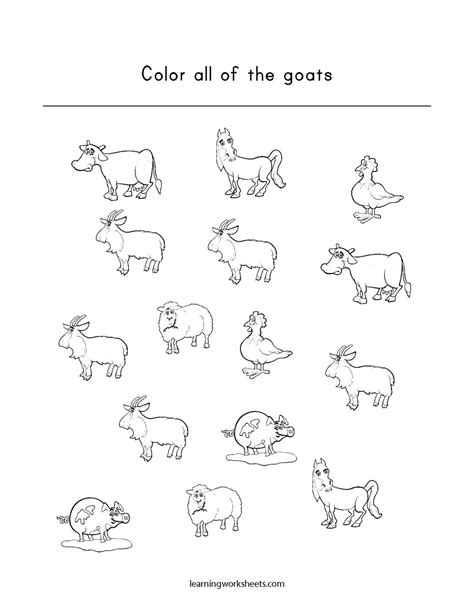 Color All Of The Goats Learning Worksheets Farm Animals
