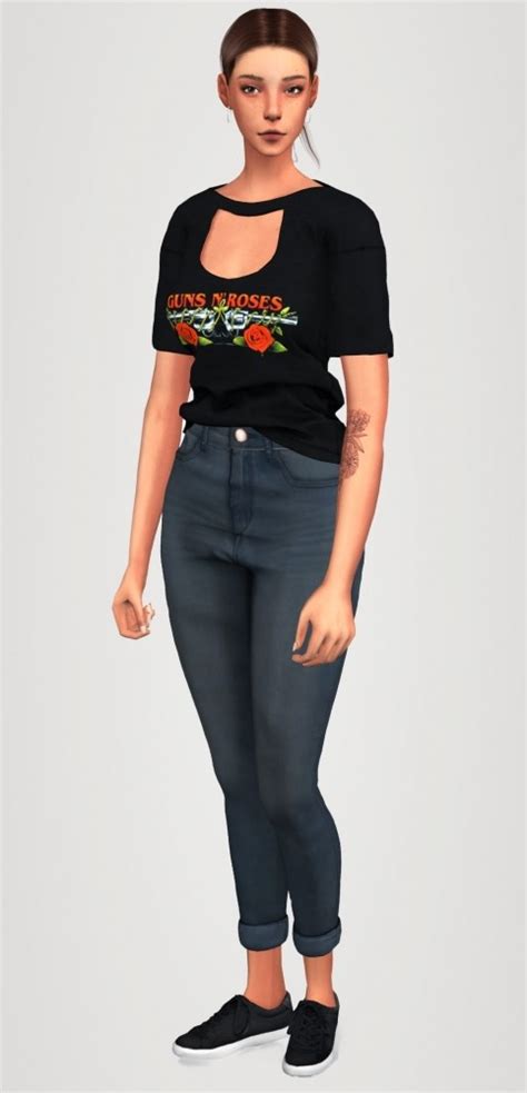 Cut Out Tee Skinny High Waist And Tennis Shoes At Elliesimple Sims 4