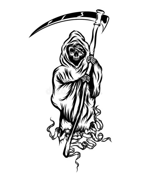 The Grim Reaper Standing And Holding The Scythe Stock Vector