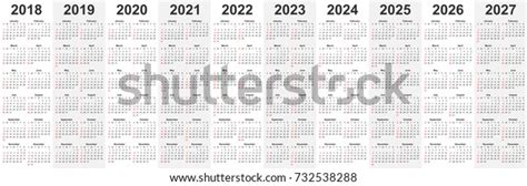 「2018年、2019年、2020年、2021年、2022年、2023年、2024年、2025年、2026年、2027年のカレンダー