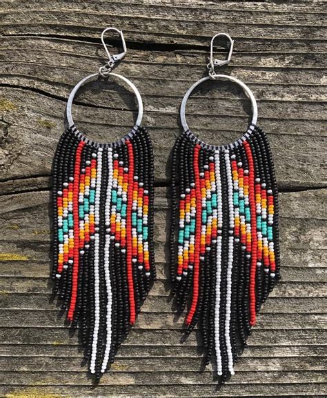 Nova Feather Handwoven Seed Bead Fringe Earrings Beaded Jewelry