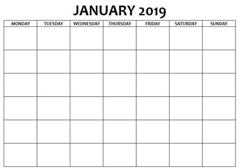 Blank Calendar January 2019 Monday To Sunday January2019 January