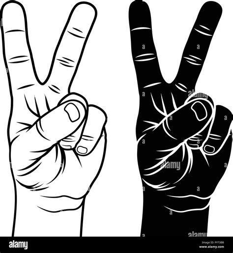 Victory And Peace Gesture Symbol Hand With Two Fingers Up Hand Drawn