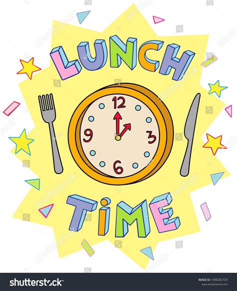 Lunch Time Lettering Knife Fork Clock Stock Vector Royalty Free