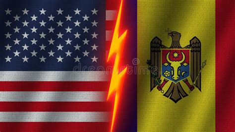 Moldova And Usa America Flags Together Fabric Texture Thunder Icon
