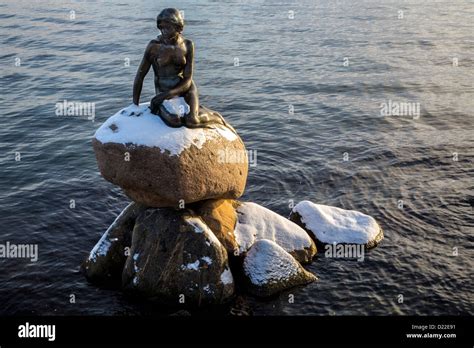 Wintertime In Copenhagen Little Mermaid Sculpture In The Port Area