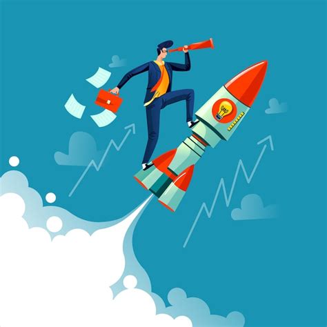 Free Vector Businessman Flying On Rocket Business Concept