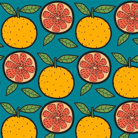 Oranges Fruit Pattern With Blue Background Stock Vector Illustration