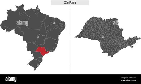 Map Of Sao Paulo State Of Brazil And Location On Brazilian Map Stock