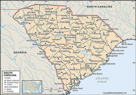 Labeled Map Of South Carolina With Cities World Map Blank And Printable