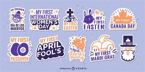 Set Of First Festivals Stickers Vector Download