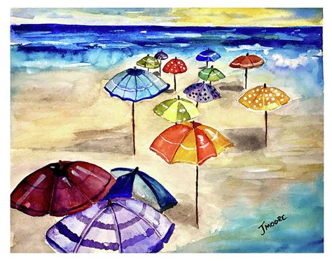 Umbrellas On The Beach Painting By Jeffrey A Moore Fine Art America