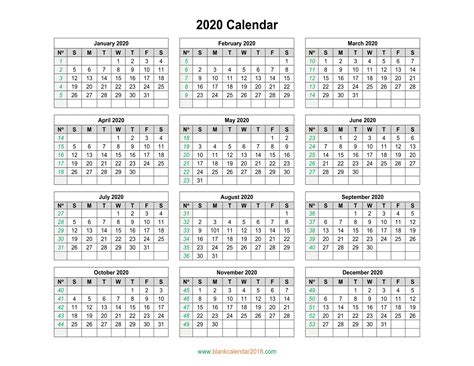 Blank Calendar 2020 Landscape