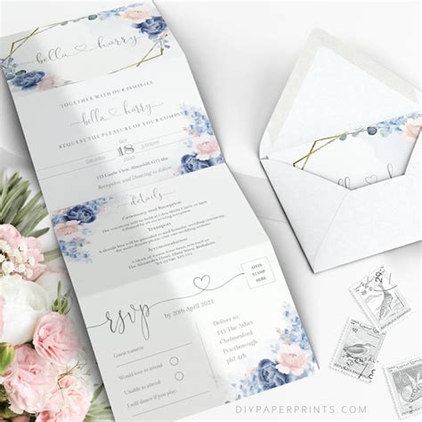Folded Wedding Invitation Template Printable Editable Etsy