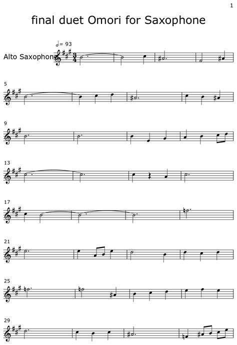 Final Duet Omori For Saxophone Sheet Music For Alto Saxophone