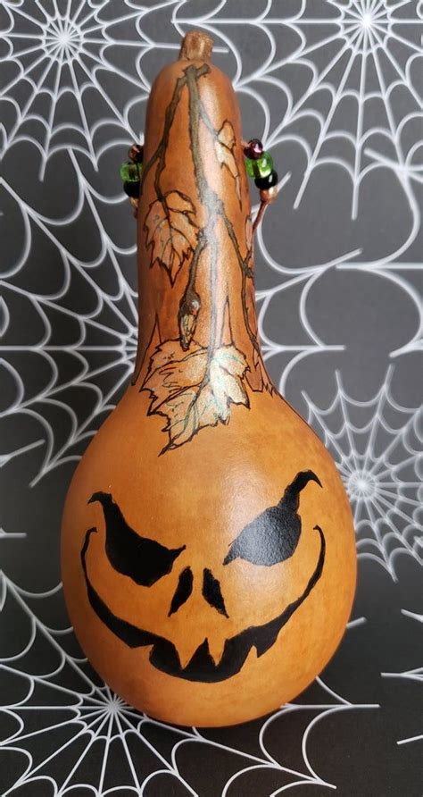 Halloween Hand Painted Jack O Latern Pumpkin Gourd Etsy Hand