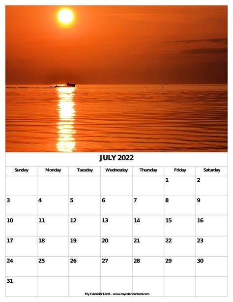 July 2022 Calendar My Calendar Land