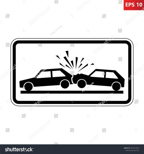 Car Accident Area Road Sign Vector Stock Vector Royalty Free