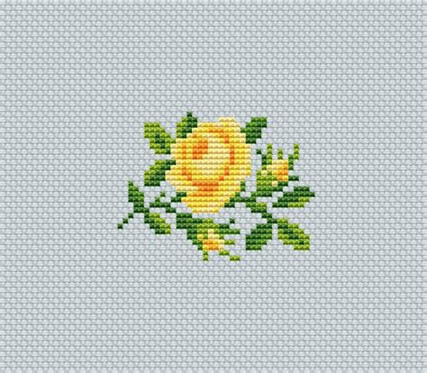 Cross Stitch Pattern Yellow Rose Beginner Embroidery Small Etsy