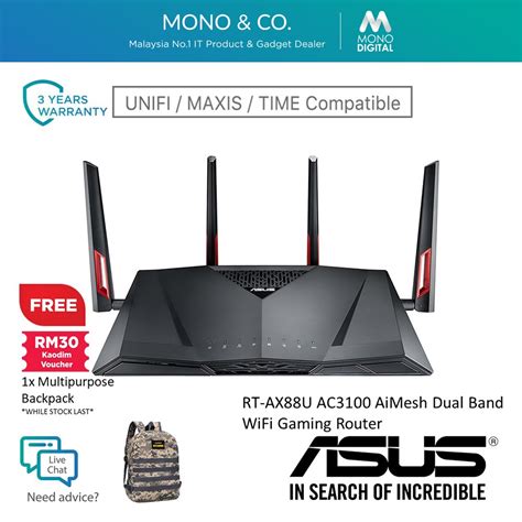 Because it connects standalone aimesh routers to form a mesh network, homes will be able to experience faster speeds, increased networking flexibility, and more importantly, a greater connection range. ASUS Router RT-AC88U AC3100 Wifi Router Dual Band Gigabit ...