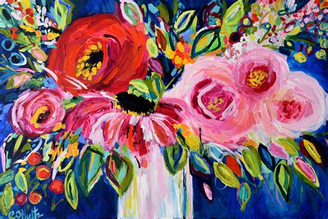 Large Bold Floral Still Life Bright Bouquet Abstract Etsy Flower