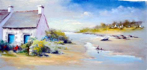 Printemps, saison estivale nature fond d'aquarelle. Maison de pêcheur Pastels by Michel Breton : http://fr ...
