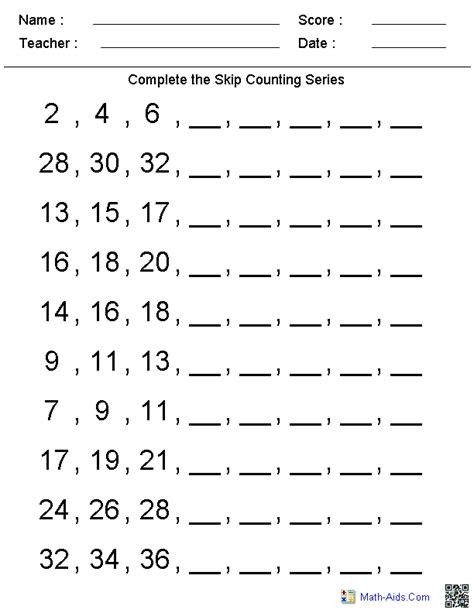 Complete The Skip Counting Series