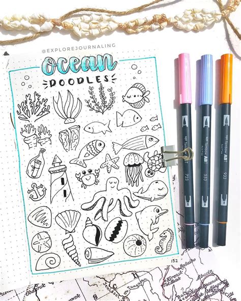 Ocean Themed Doodle Ideas 🌊 Here Are Some Shells Sea Creatures Plants