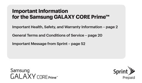Samsung Galaxy Core Prime Important Information Manual Pdf Download