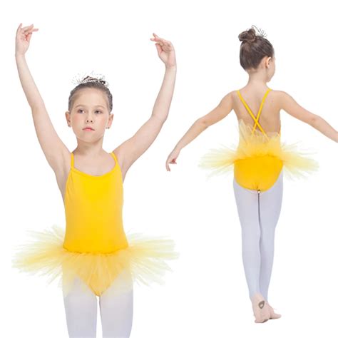 Kids Ballet Tutu Dress Yellow Nylonlycra Soft Tulle Camisole Dance