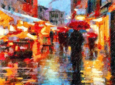 Parisian Rain Walk Abstract Realism Painting By Georgiana Romanovna