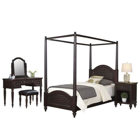 Home Styles Bermuda Twin Canopy Bed 4 Piece Bedroom Set In Espresso