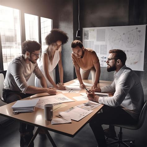 Grupo De Personas Trabajando En Un Plan De Negocios En Una Oficina