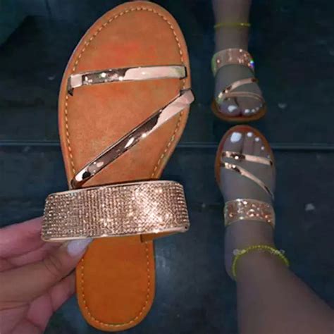 Loyisvidion Womens Sandals Clearance Womens Summer Rhinestone Slip On
