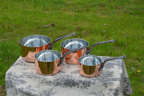 New Tin Four Mm Vintage French Copper Pans Set New Tin Lined Graduated French Copper Pans